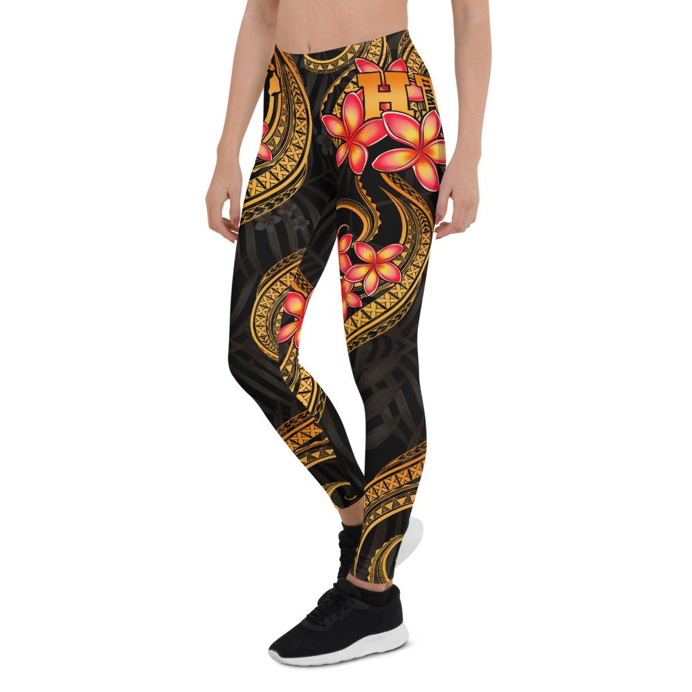 Polynesian Hawaii Women Legging - Gold Plumeria - Polynesian Pride