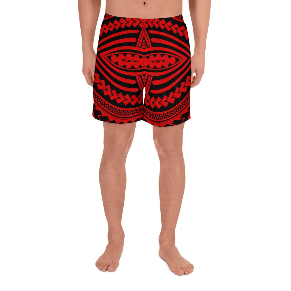 Polynesian Seamless Red Men's Athletic Long Shorts Art - Polynesian Pride