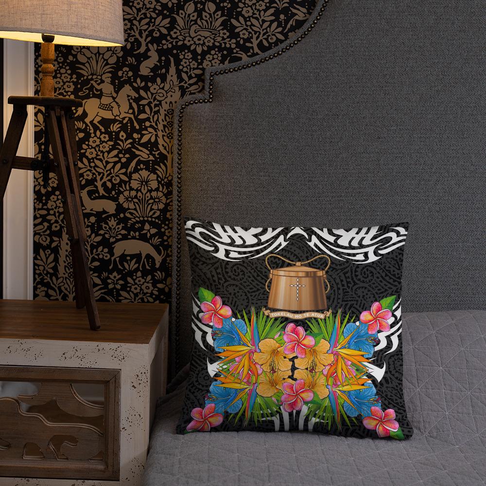 Tokelau Pillow - Coat Of Arms With Tropical Flowers - Polynesian Pride