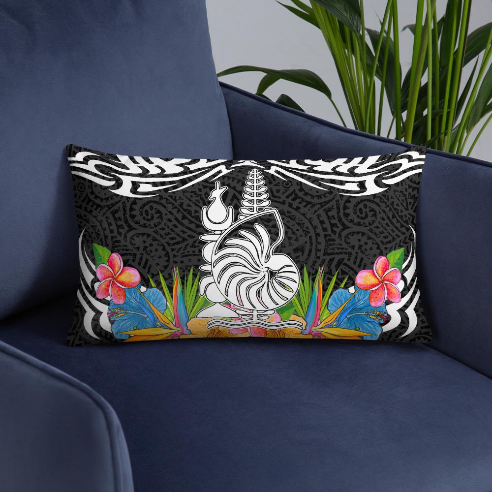 New Caledonia Pillow - Coat Of Arms With Tropical Flowers - Polynesian Pride
