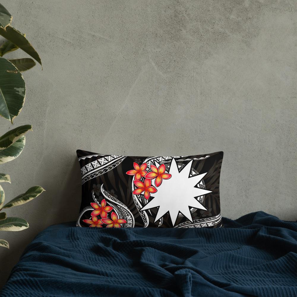 Nauru Polynesian Pillow - White Plumeria Pillow 20 x 12 Black - Polynesian Pride