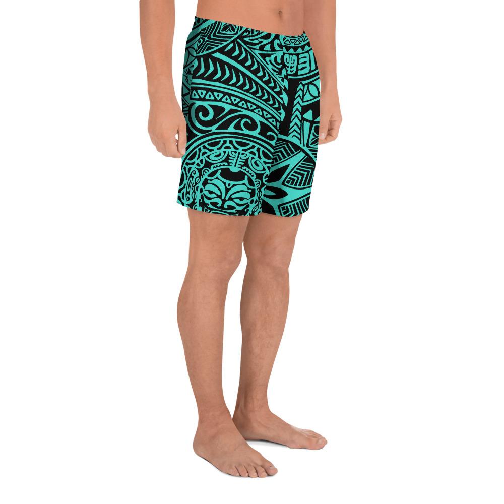 Polynesian Hawaiian Style Tribal Tattoo Turquoise Men's Athletic Long Shorts - Polynesian Pride