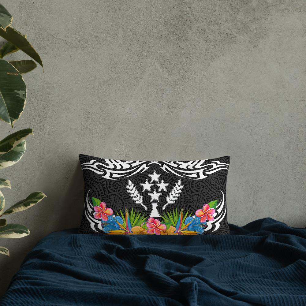 Kosrae State - Coat Of Arms With Tropical Flowers 20×12 Black Pillow - Polynesian Pride