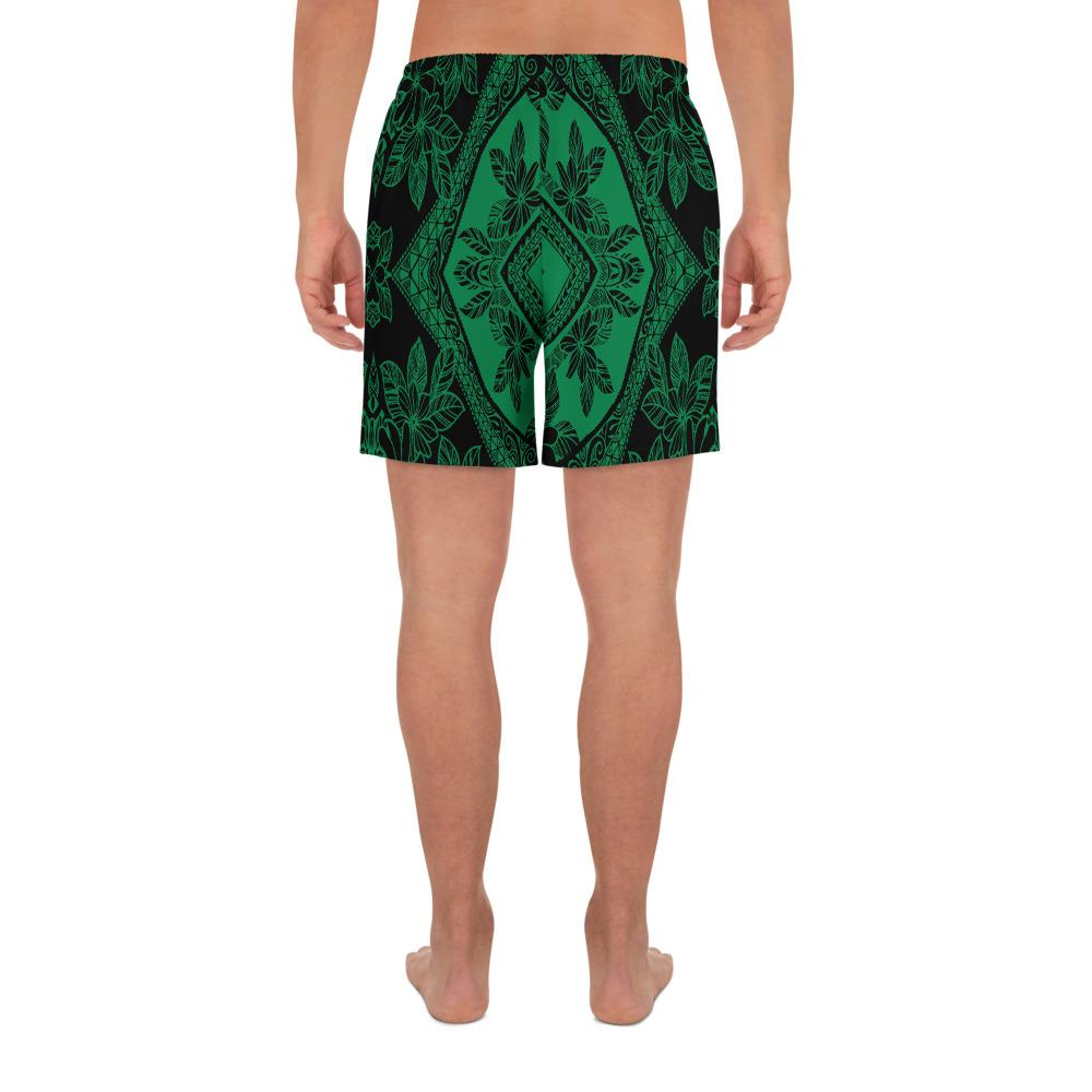 Polynesian Plumeria Mix Green Black Men's Athletic Long Shorts - Polynesian Pride
