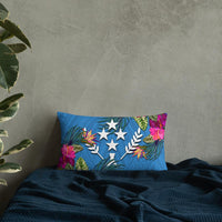 Kosrae Polynesian Pillow - Hibiscus Surround Pillow 20×12 Blue - Polynesian Pride