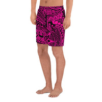 Polynesian Hawaiian Style Tribal Tattoo Pink Men's Athletic Long Shorts - Polynesian Pride
