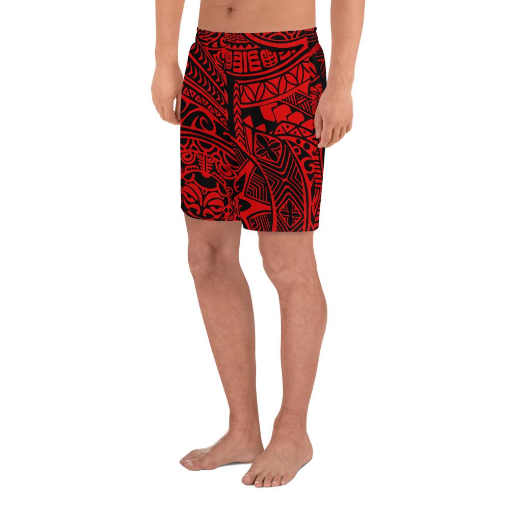 Polynesian Hawaiian Style Tribal Tattoo Red Men's Athletic Long Shorts - Polynesian Pride