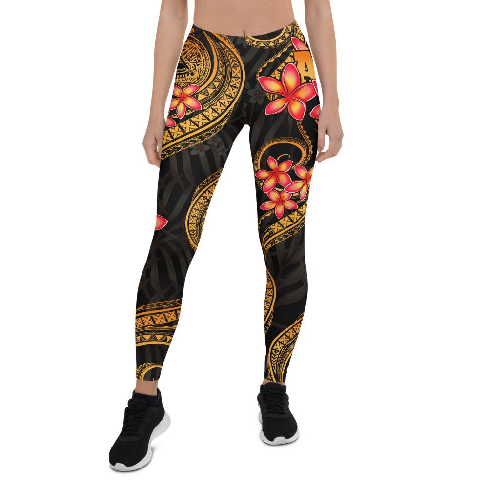 American Samoa Polynesian Women Legging - Gold Plumeria Gold - Polynesian Pride