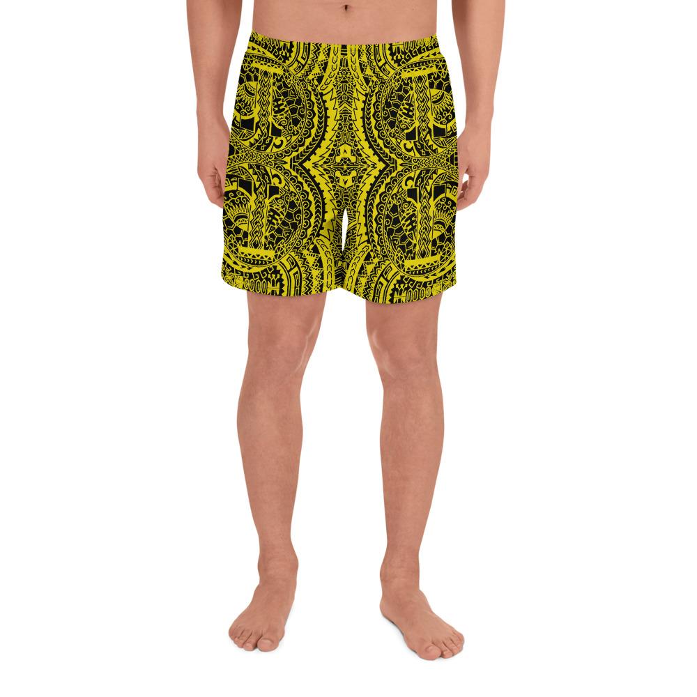 Polynesian Symmetry Yellow Men's Athletic Long Shorts Art - Polynesian Pride