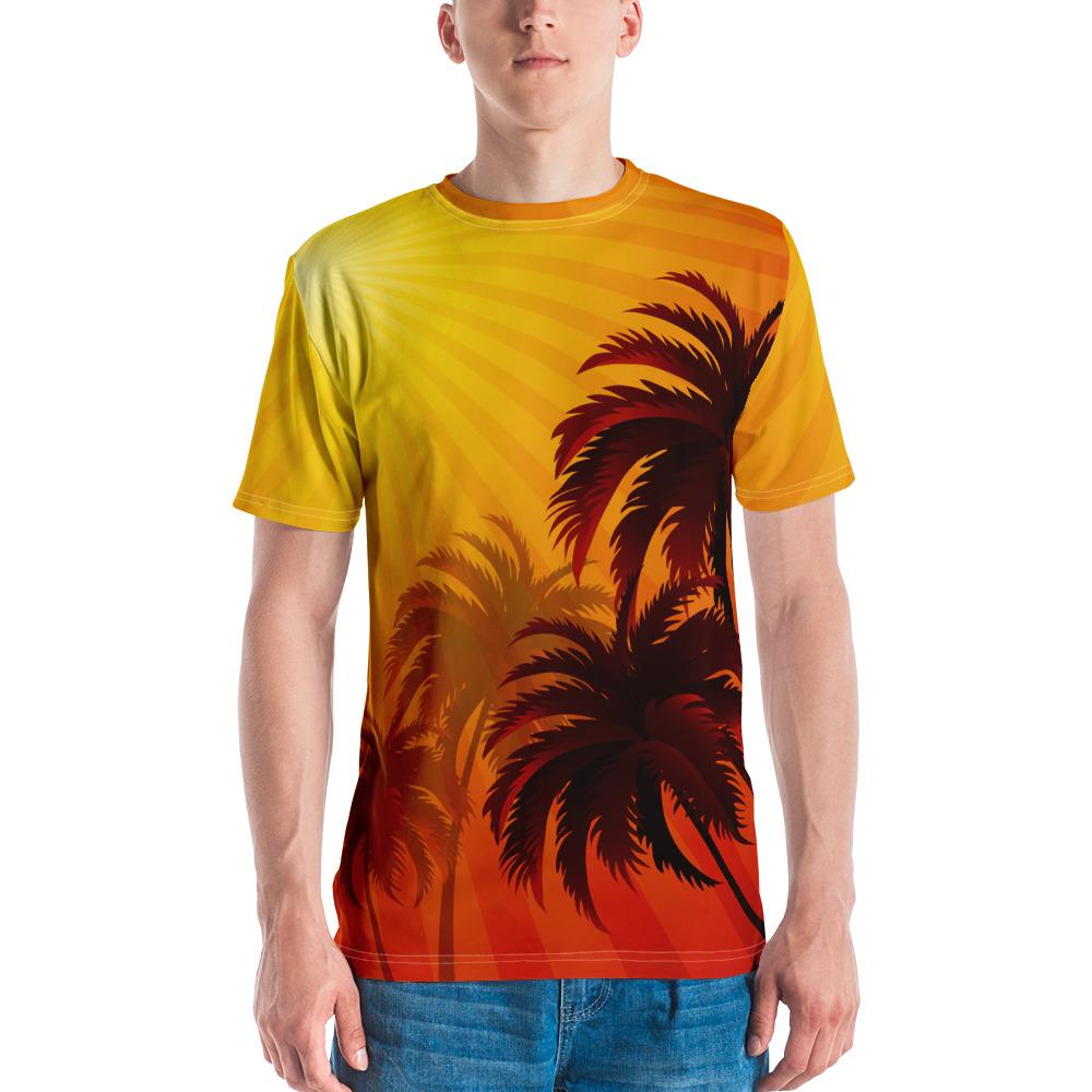 Summer Sunshine Coconut Tree Silhouette Hawaii Mens T Shirt Unisex Yellow - Polynesian Pride