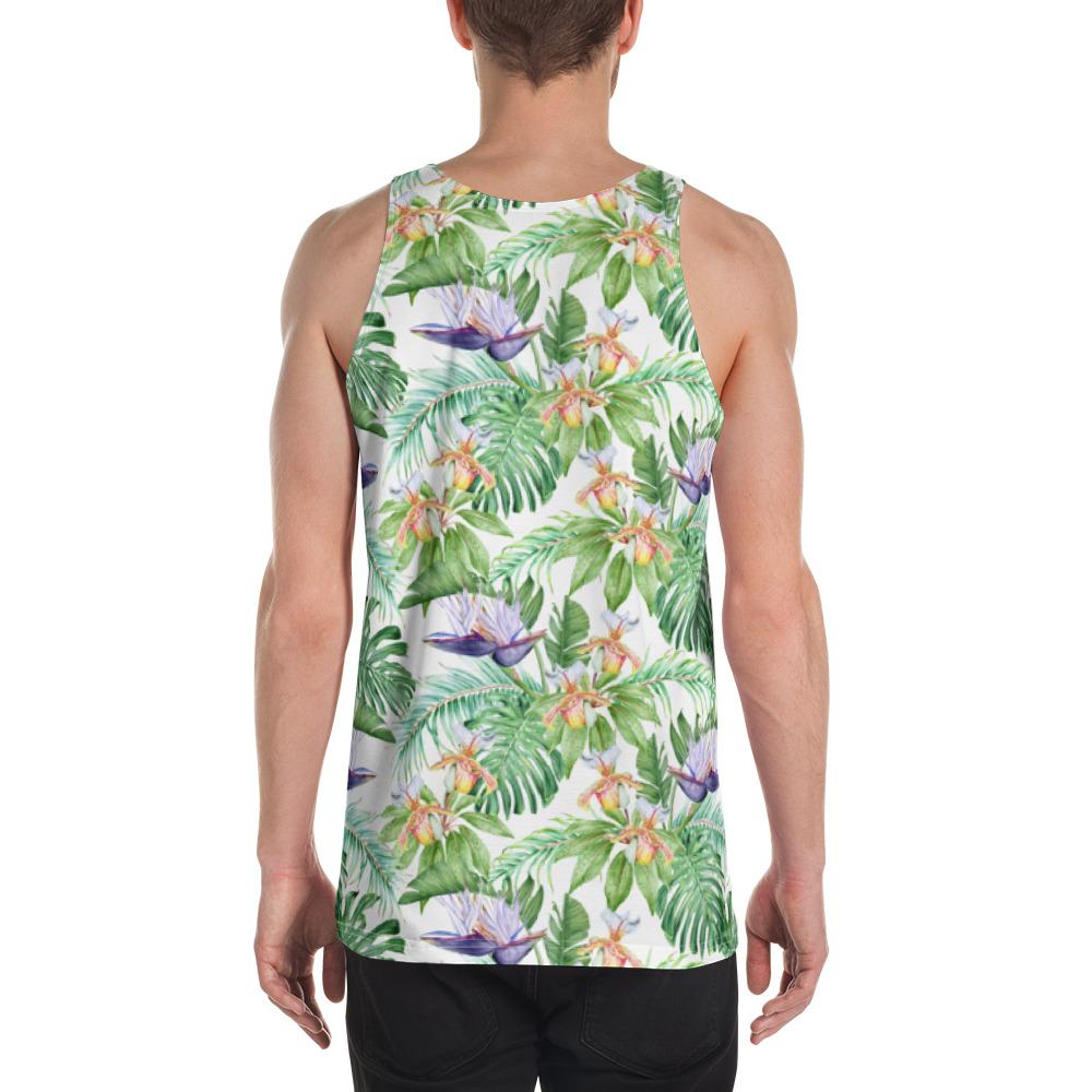 Tropical Orange Orchids Strelitzia Monstera Hawaii Men's Tank Top AH - Polynesian Pride