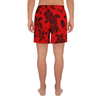 Polynesian Turtle Palm And Sea Pebbles Red Men's Athletic Long Shorts - Polynesian Pride