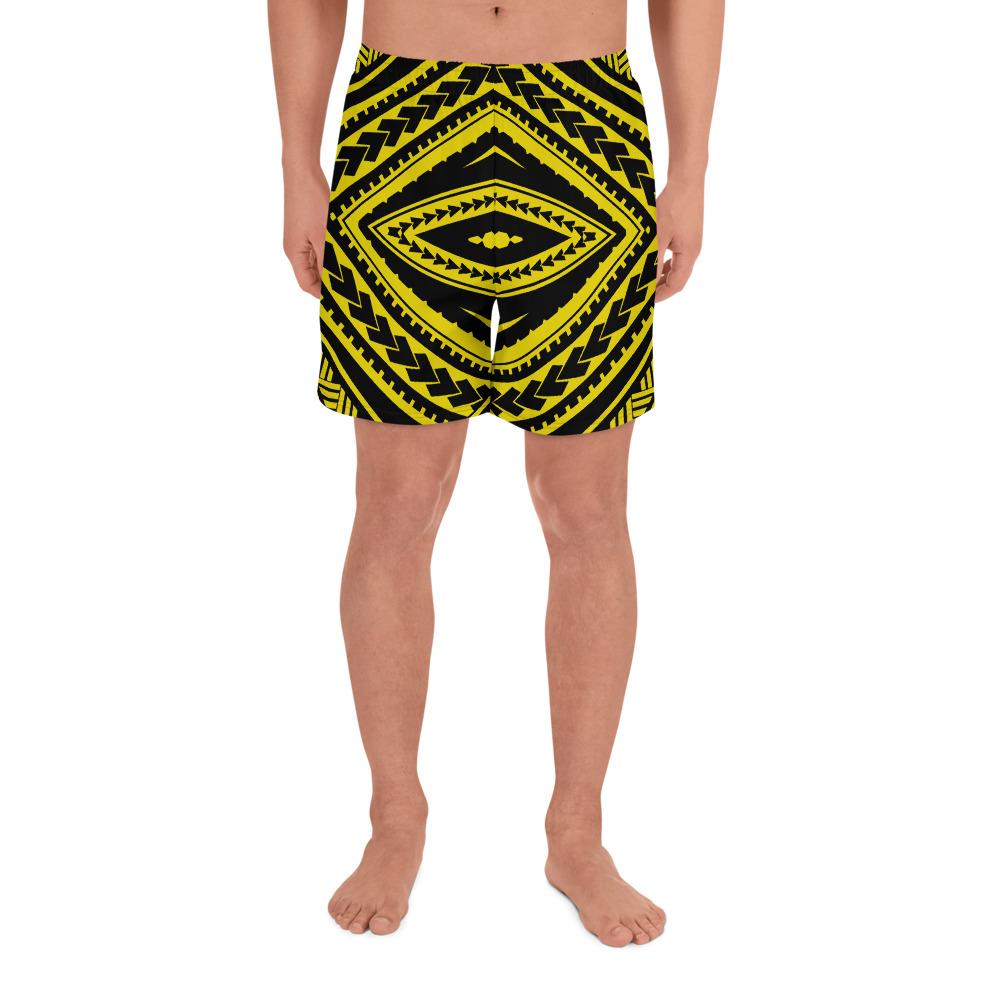 Polynesian Tatau Yellow Men's Athletic Long Shorts Art - Polynesian Pride