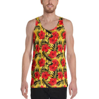 Tropical Flowers And Palm Leaves Hawaii Men's Tank Top AH White - Polynesian Pride