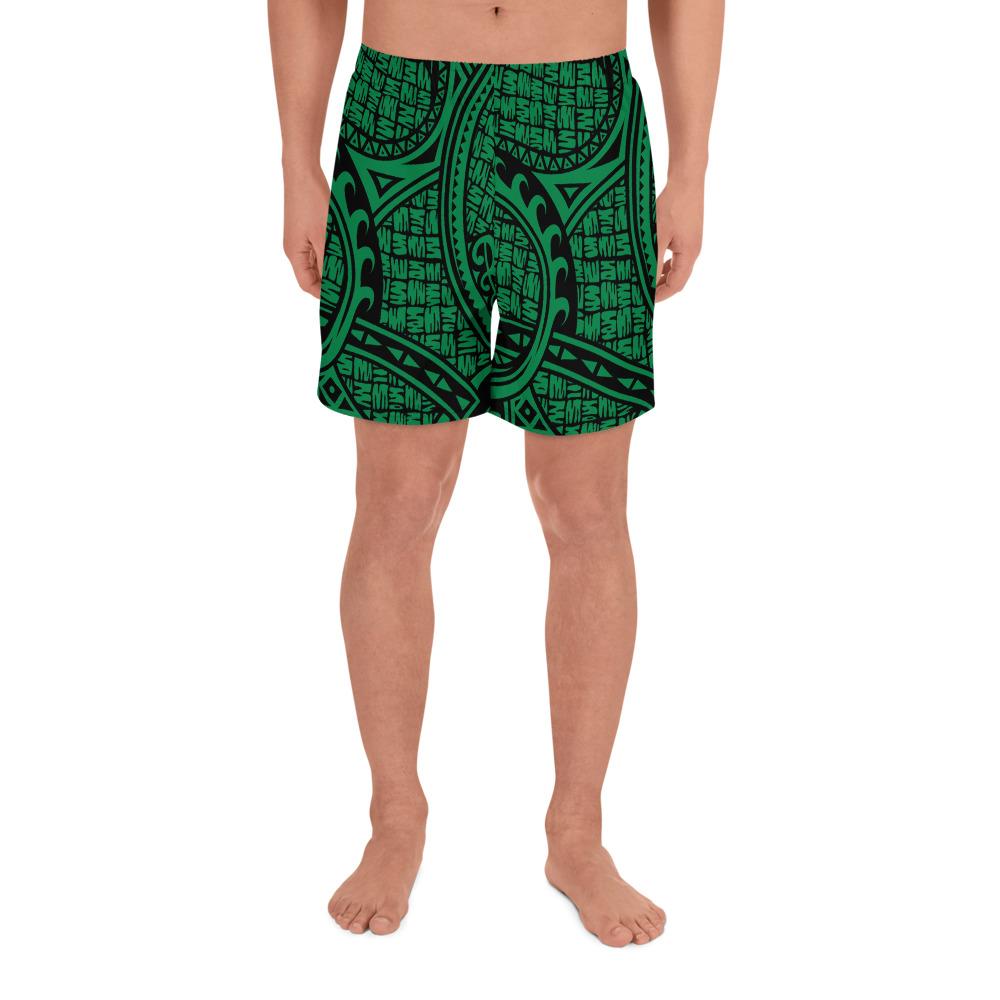 Polynesian Maori Lauhala Green Men's Athletic Long Shorts Art - Polynesian Pride