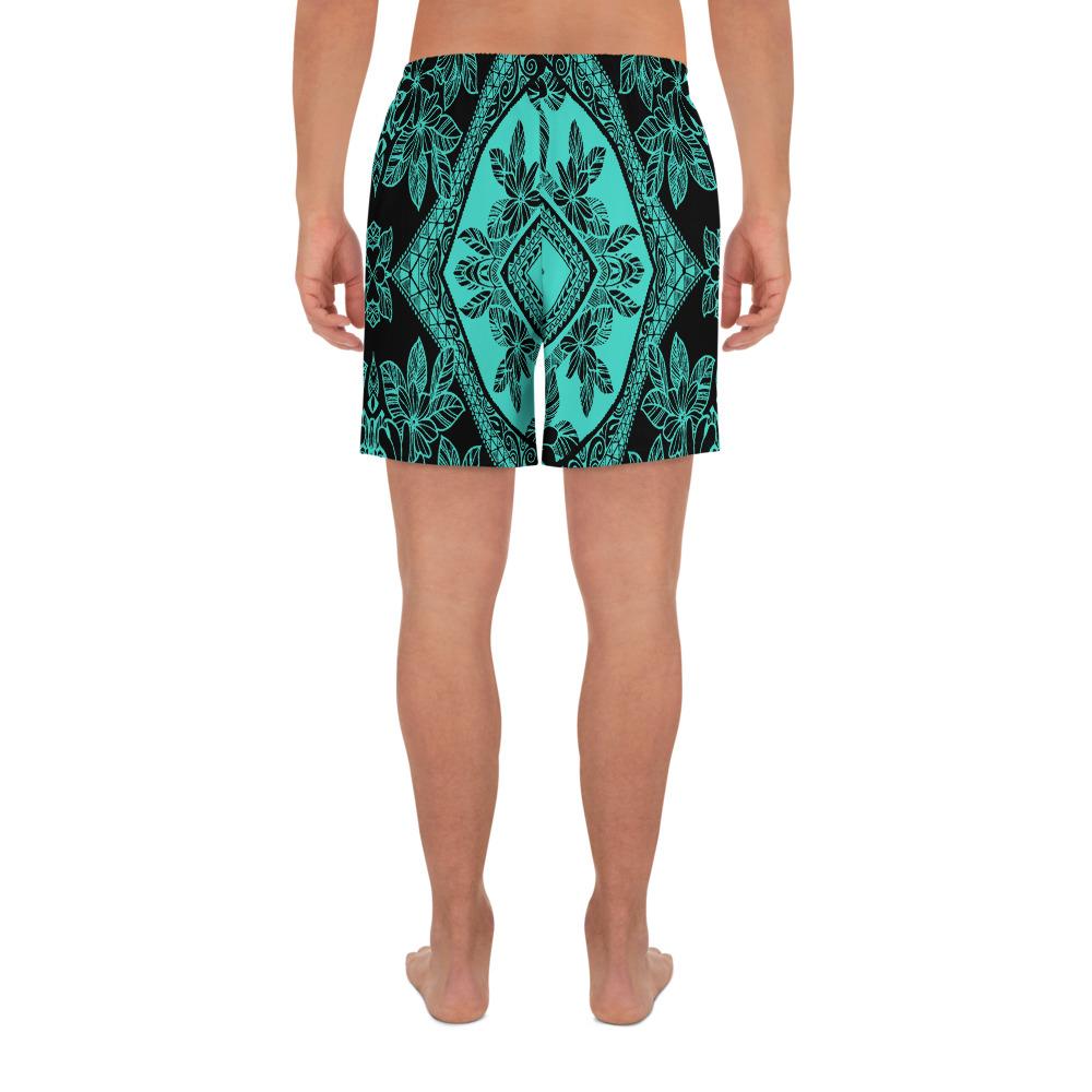 Polynesian Plumeria Mix Turquoise Black Men's Athletic Long Shorts - Polynesian Pride