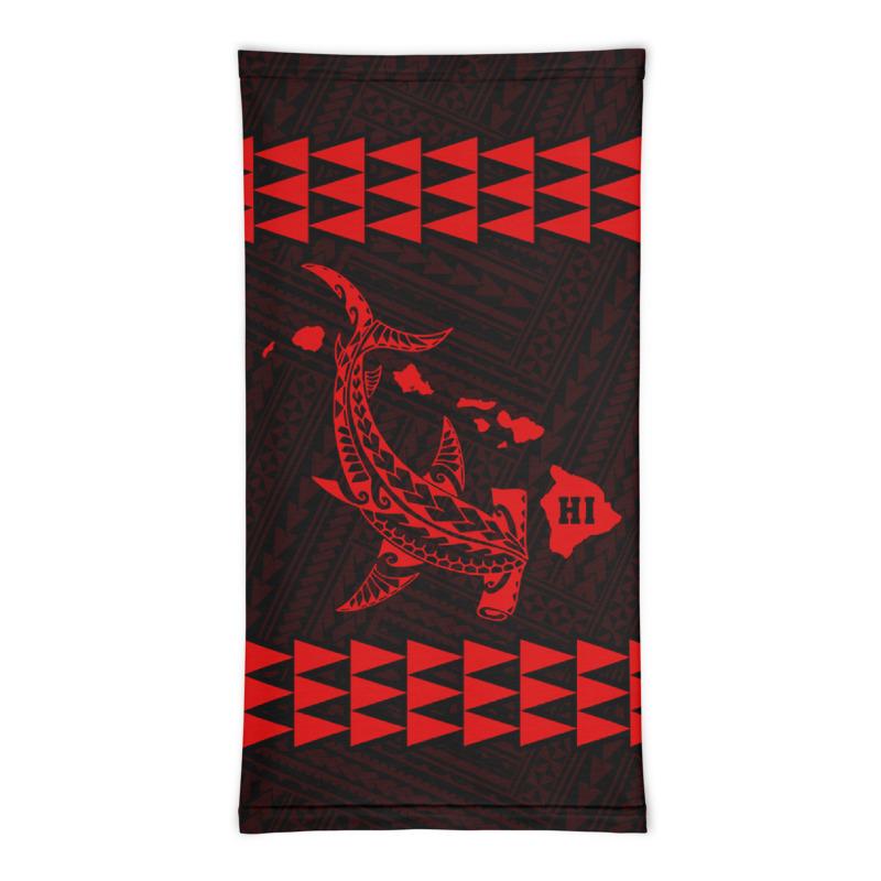 Hawaii Bandana Kakau Polynesian Hammerhead Shark Map Neck Gaiter - Red - Polynesian Pride