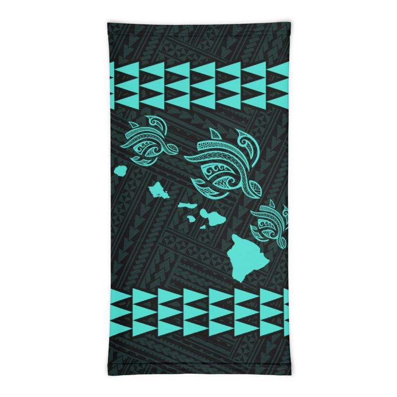Hawaii Bandana Kakau Polynesian Three Turtle Map Neck Gaiter - Turquoise - Polynesian Pride
