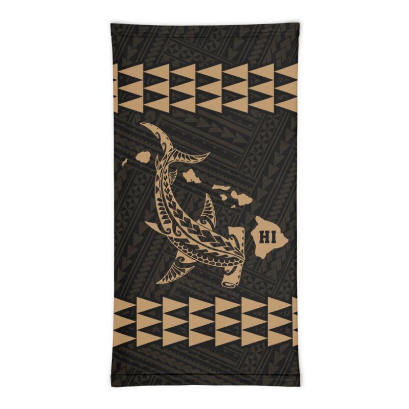 Hawaii Bandana Kakau Polynesian Hammerhead Shark Map Neck Gaiter - Gold - Polynesian Pride