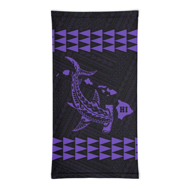 Hawaii Bandana Kakau Polynesian Hammerhead Shark Map Neck Gaiter - Purple - Polynesian Pride