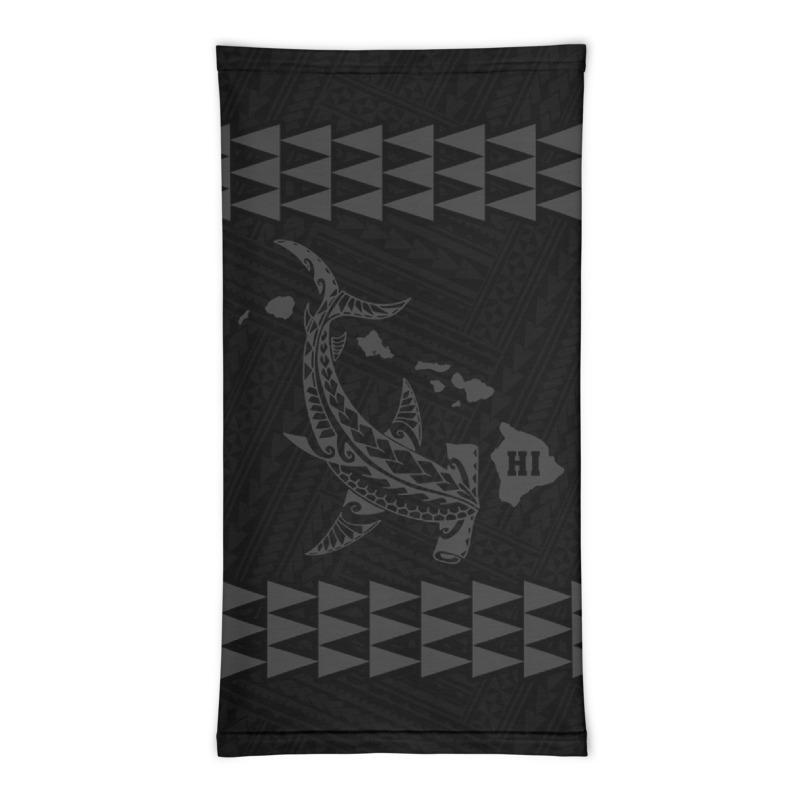Hawaii Bandana Kakau Polynesian Hammerhead Shark Map Neck Gaiter - Grey - Polynesian Pride
