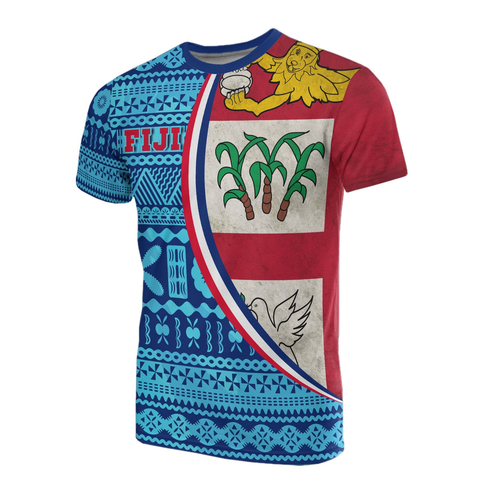 Fiji T Shirt Fijian Flag Tapa Pattern Unisex Blue - Polynesian Pride