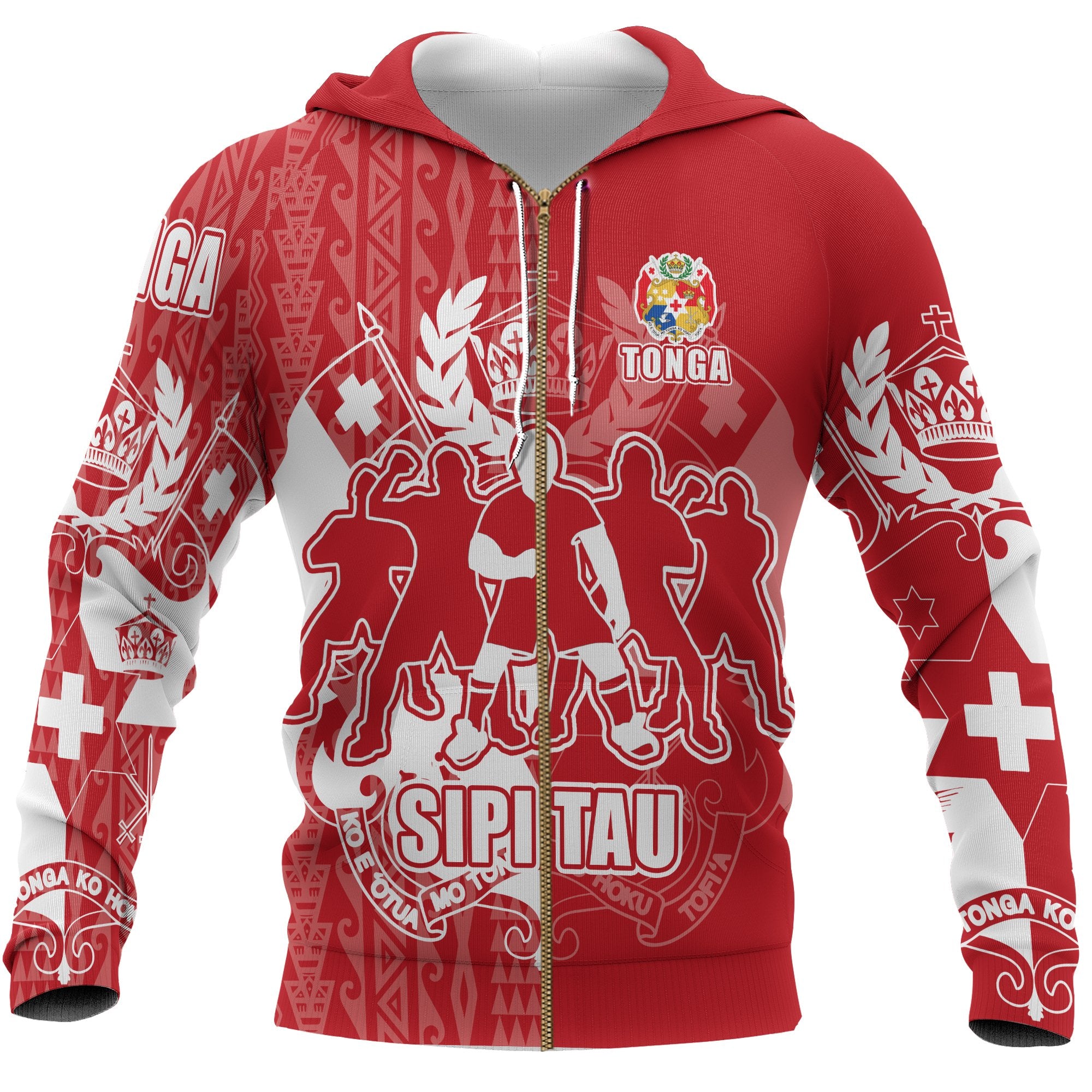 Tonga Zip up Hoodie Sipi Tau Dance Unisex Red - Polynesian Pride