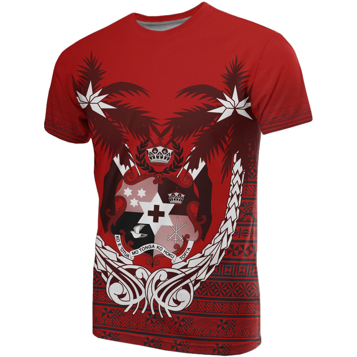 Tonga Polynesian T Shirt Tonga Coat of Arms Coconut Tree A02 Unisex Red - Polynesian Pride