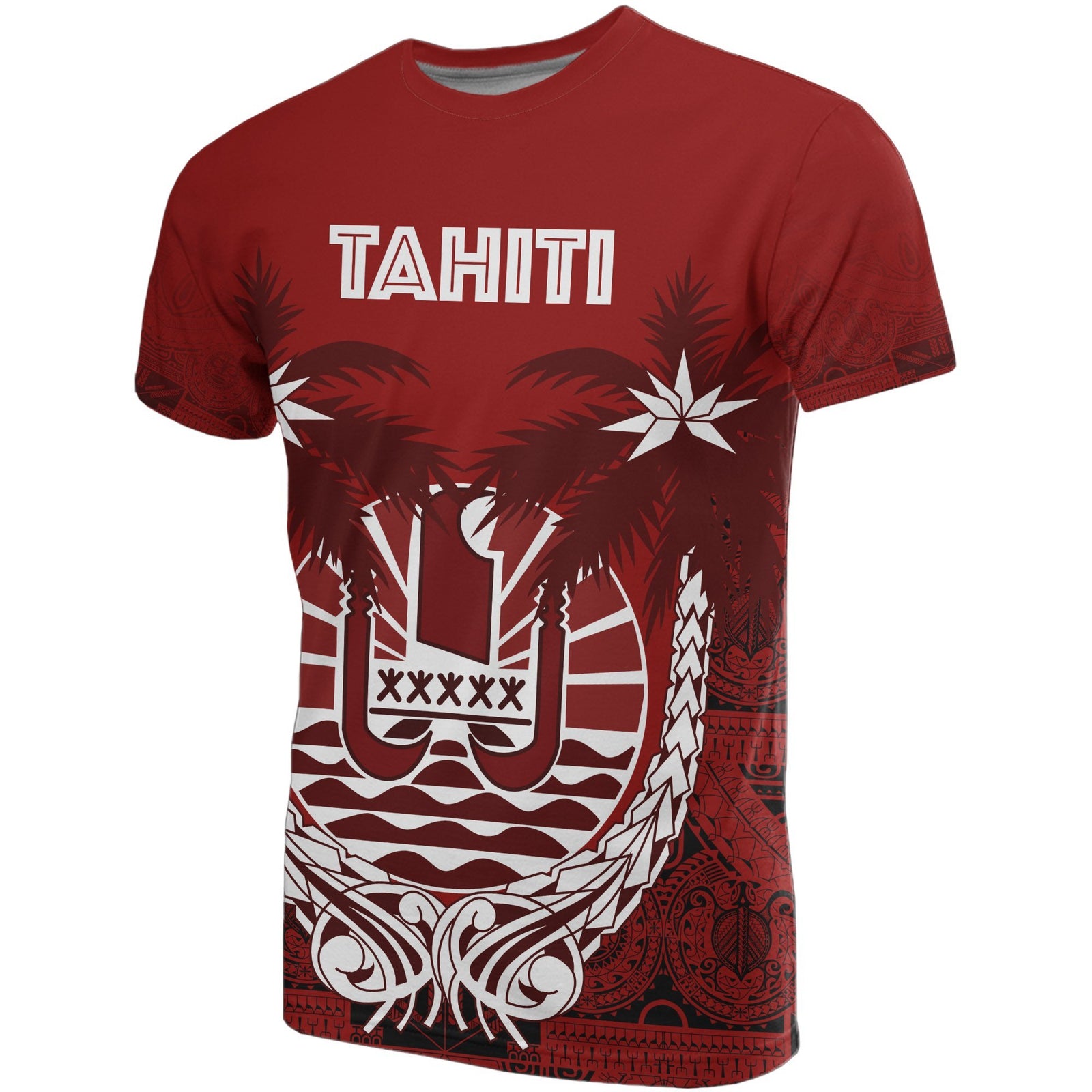 Tahiti Polynesian T Shirt Tahiti Flag Coconut Tree A02 Unisex Red - Polynesian Pride