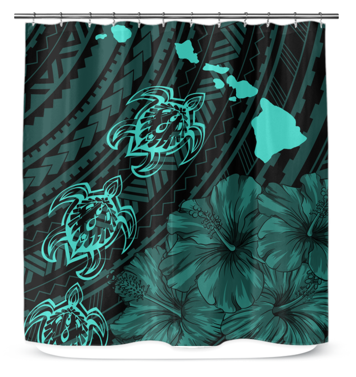 Hawaii Sea Turtle Is Swimming Toward Shower Curtain Blue - AH 177 x 172 (cm) White - Polynesian Pride