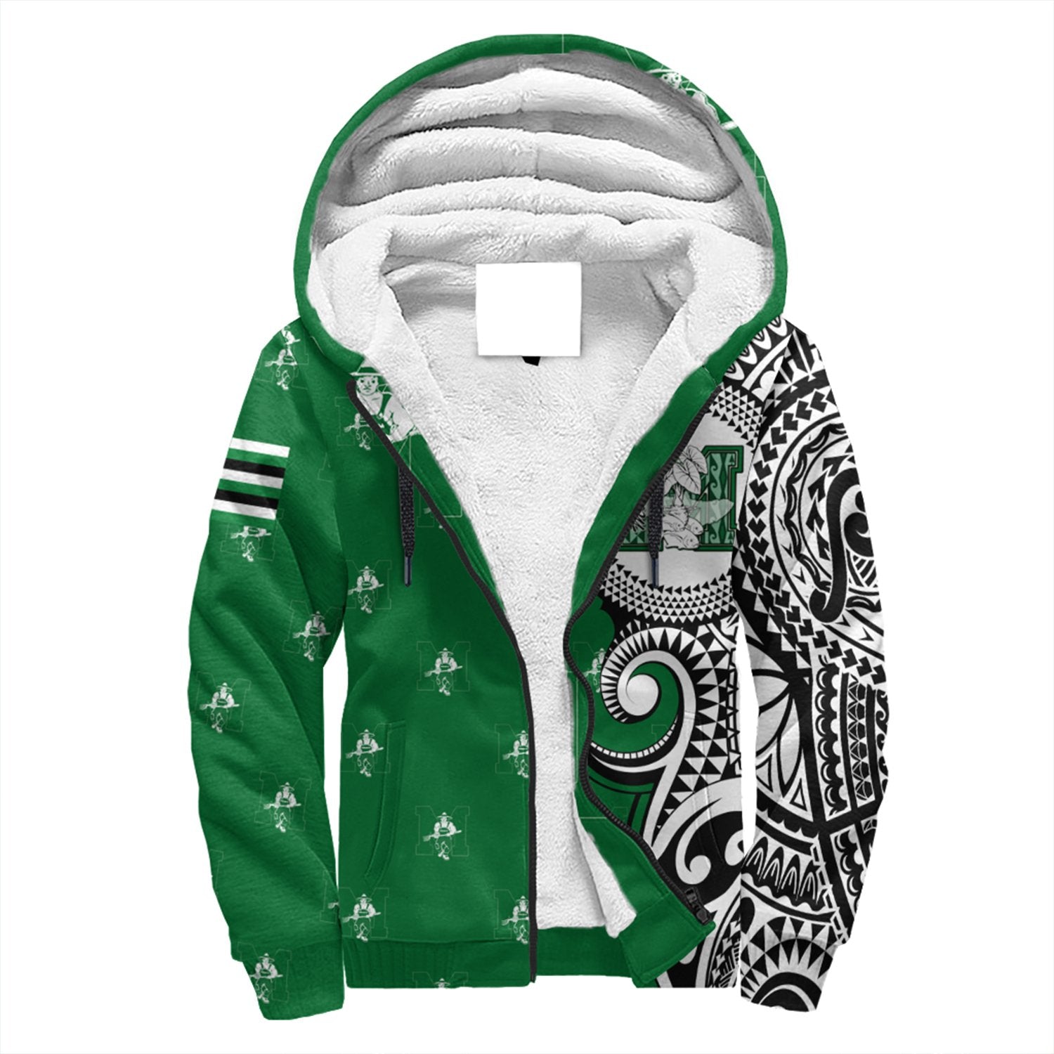 (Personalised) Hawaii - Molokai High Tribal Kakau Sherpa Hoodie AH Green - Polynesian Pride