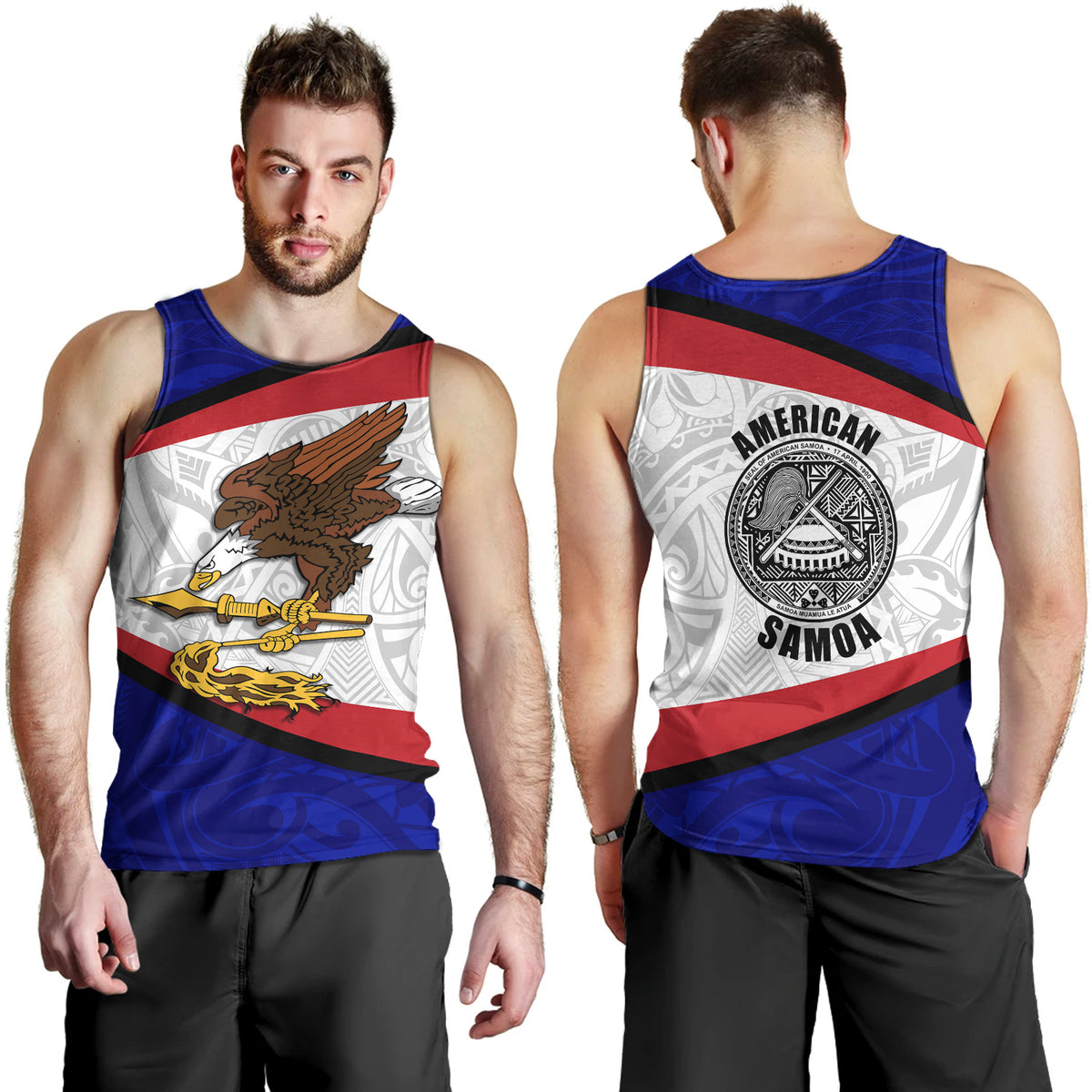 American Samoa Tank Top - American Samoa Polynesian Flag With Coat Of Arms - Polynesian Pride