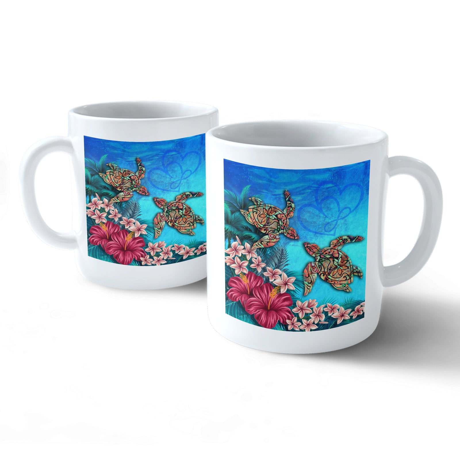 Hawaii Turtle Hibiscus Sea Mug - Ocean Of Love - AH Mug 11oz White - Polynesian Pride