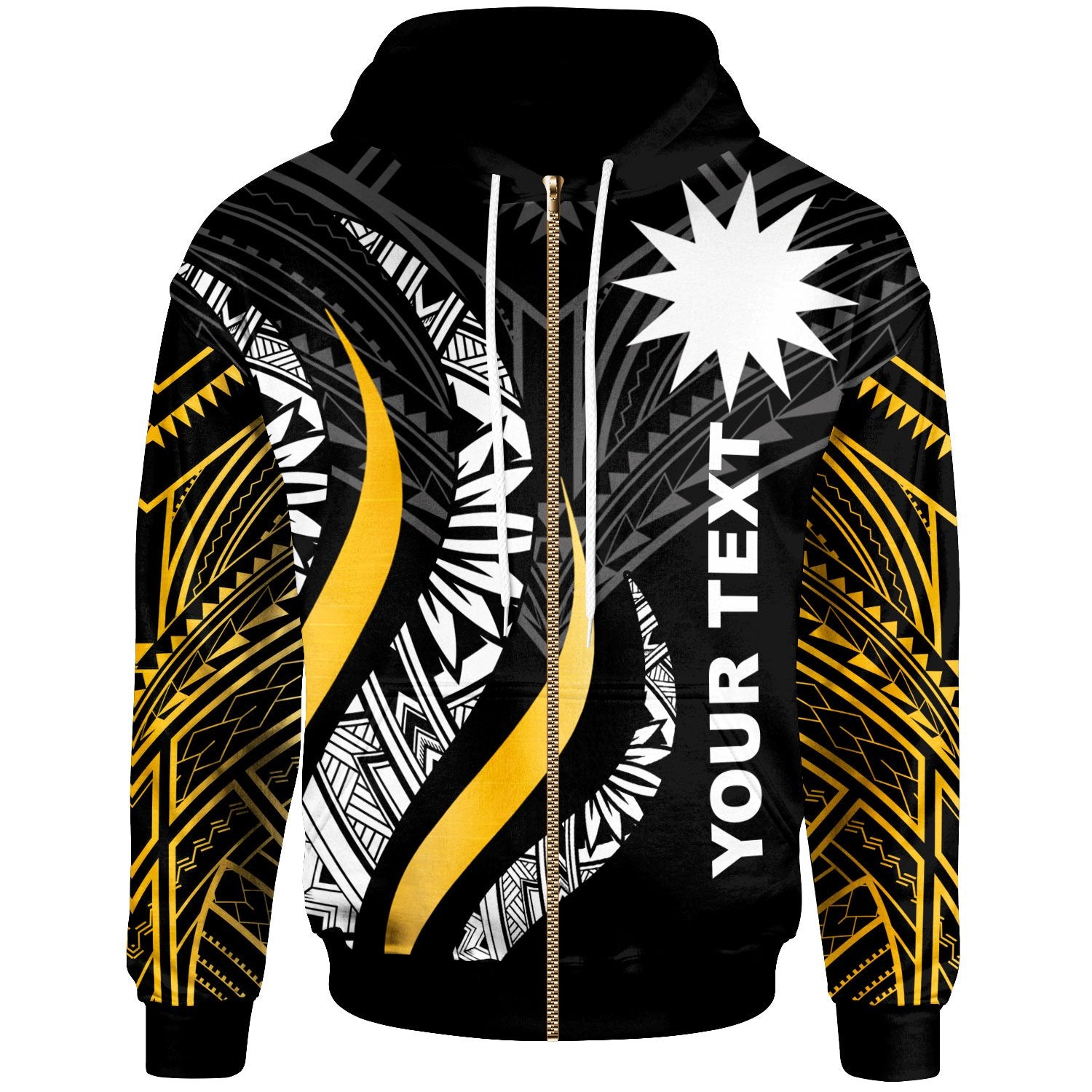 Nauru Custom Zip Hoodie Nauru Strong Fire Pattern Gold Unisex Gold - Polynesian Pride