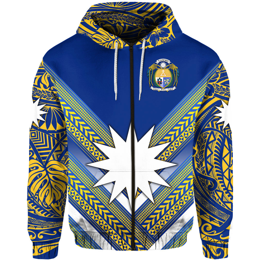 Nauru Polynesian Flag Zip Hoodie Creative Style Blue NO.1 LT8 - Polynesian Pride