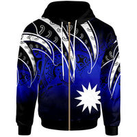 Nauru Zip Hoodie Tropical Leaf Gradient Blue Style Unisex Blue - Polynesian Pride