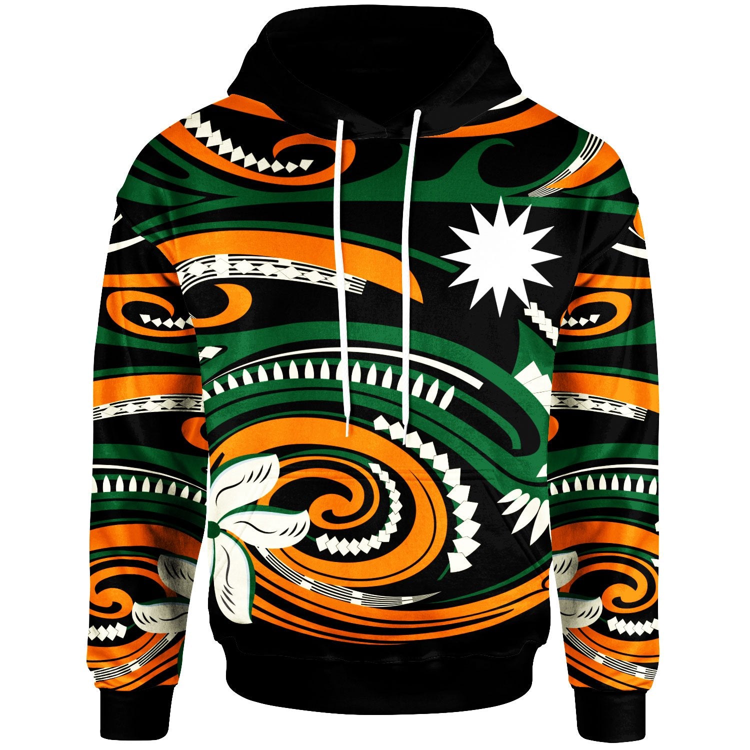 Nauru Hoodie Vortex Style Unisex Green Orange - Polynesian Pride