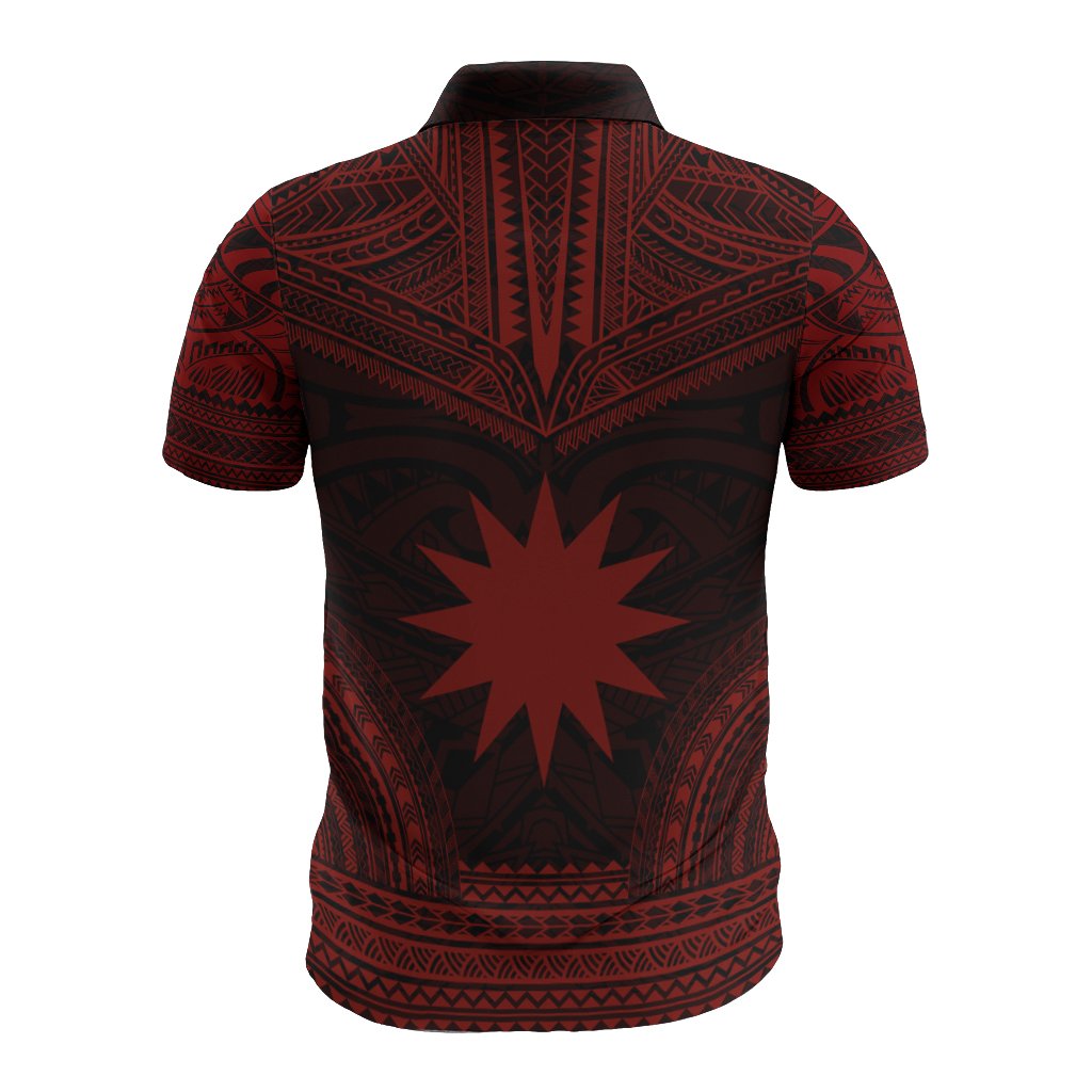 Nauru Polo Shirt Coat Of Arms Polynesian Chief Tattoo Red Version - Polynesian Pride