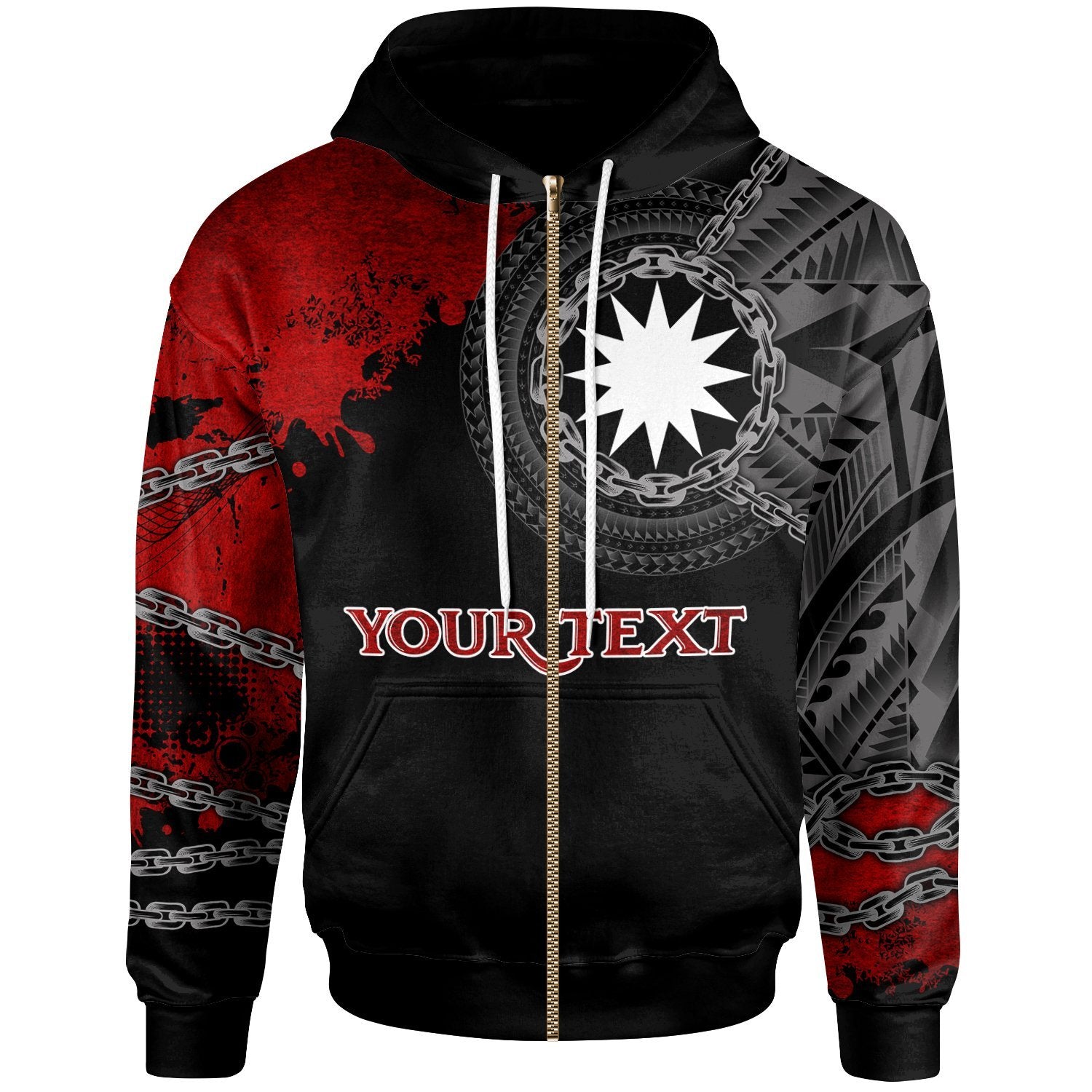 Nauru Polynesian Custom Zip up Hoodie Polynesian Chain Style Unisex Black - Polynesian Pride