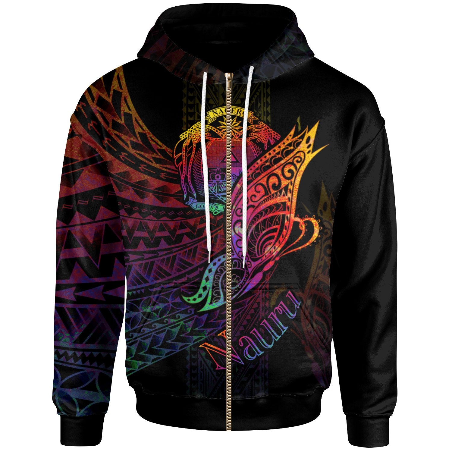 Nauru Zip Hoodie Butterfly Polynesian Style Unisex Black - Polynesian Pride