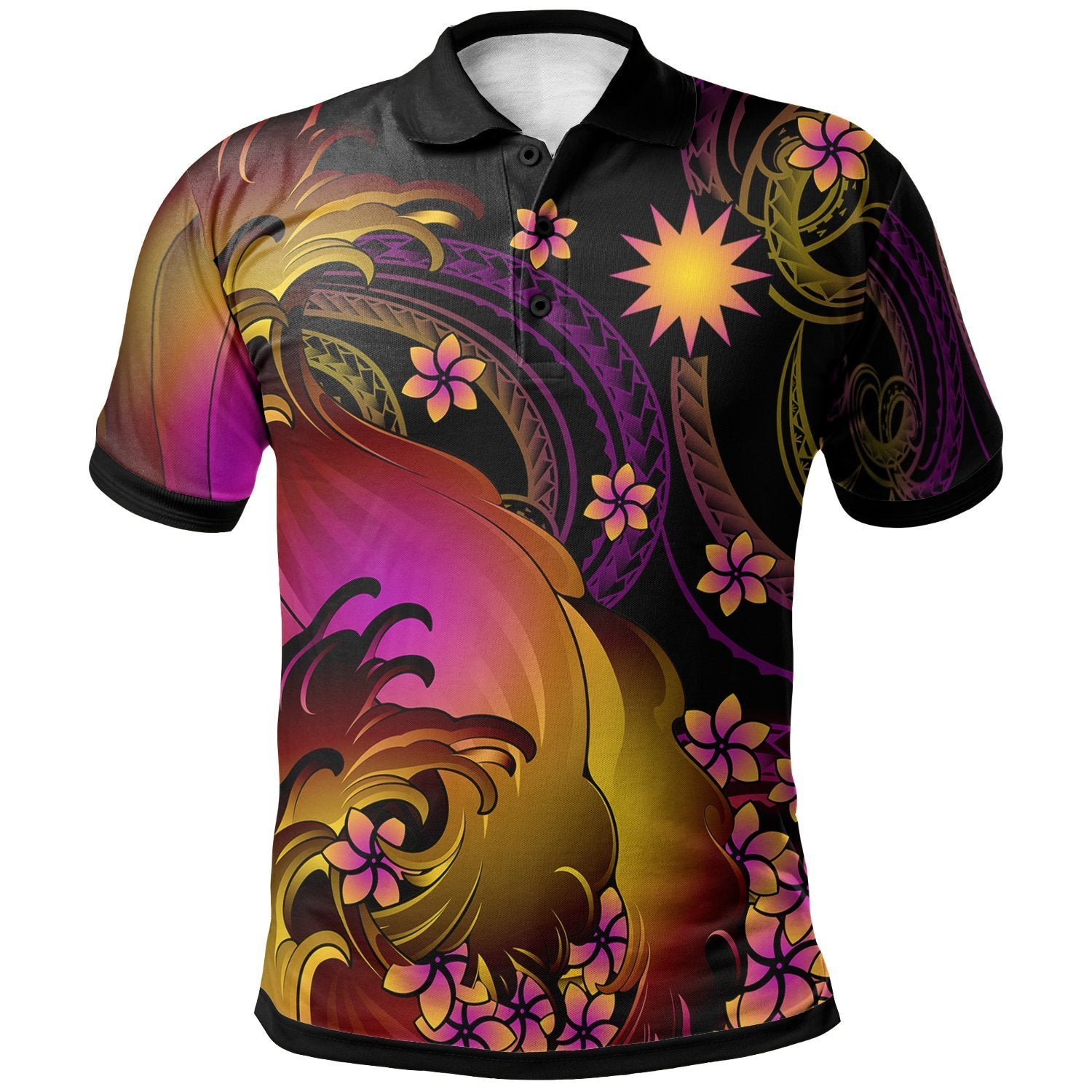 Nauru Polo Shirt Nauru in wave Unisex Black - Polynesian Pride