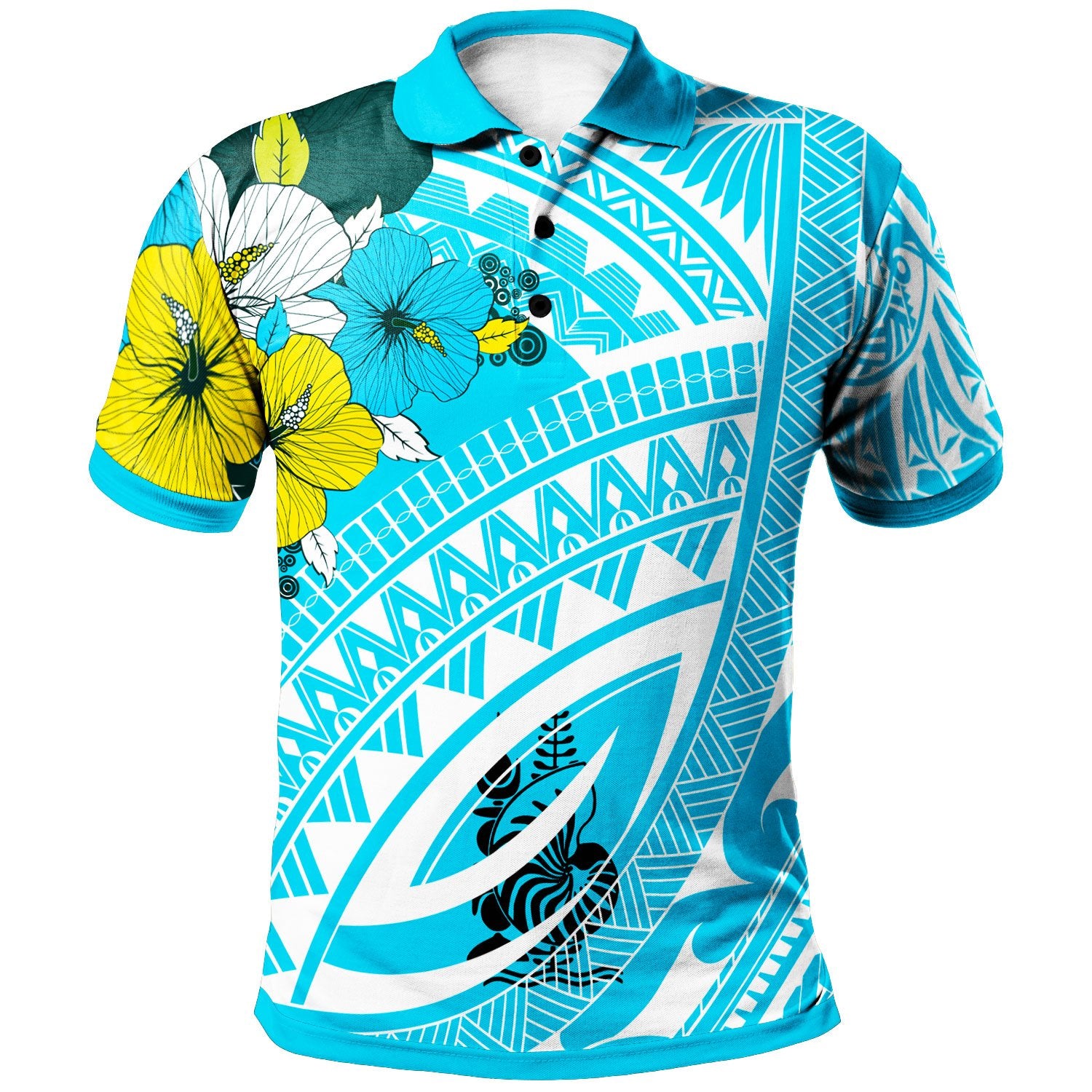 New Caledonia Polo Shirt Polynesian Pattern Aquamarine Stone Color Unisex Blue - Polynesian Pride