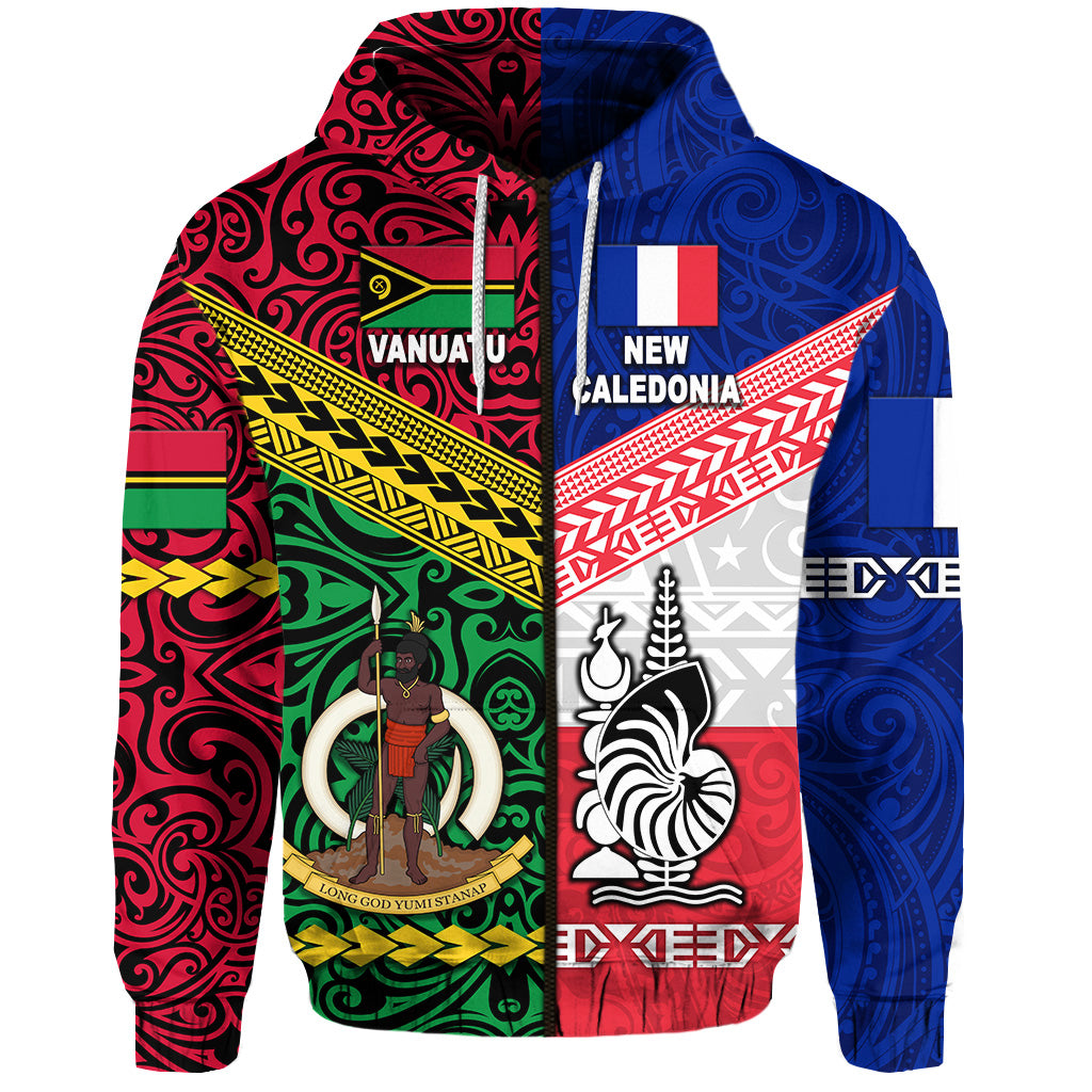 Vanuatu New Caledonia Flag Style Zip Hoodie Together LT8 - Polynesian Pride