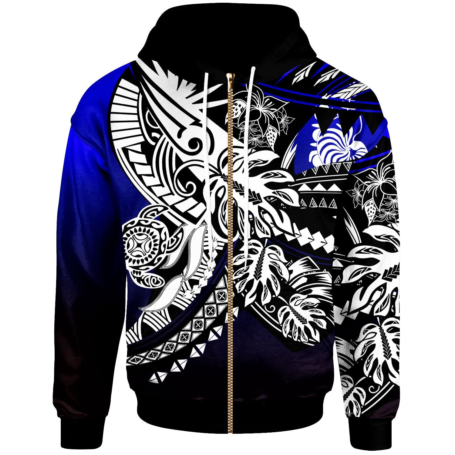 New Caledonia Zip Hoodie Tribal Jungle Pattern Blue Color Unisex Blue - Polynesian Pride