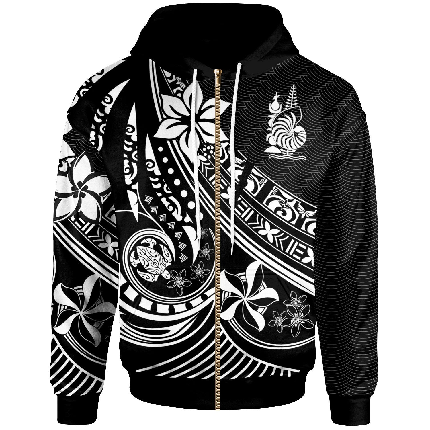 New Caledonia Zip Hoodie The Flow of The Ocean White Unisex White - Polynesian Pride