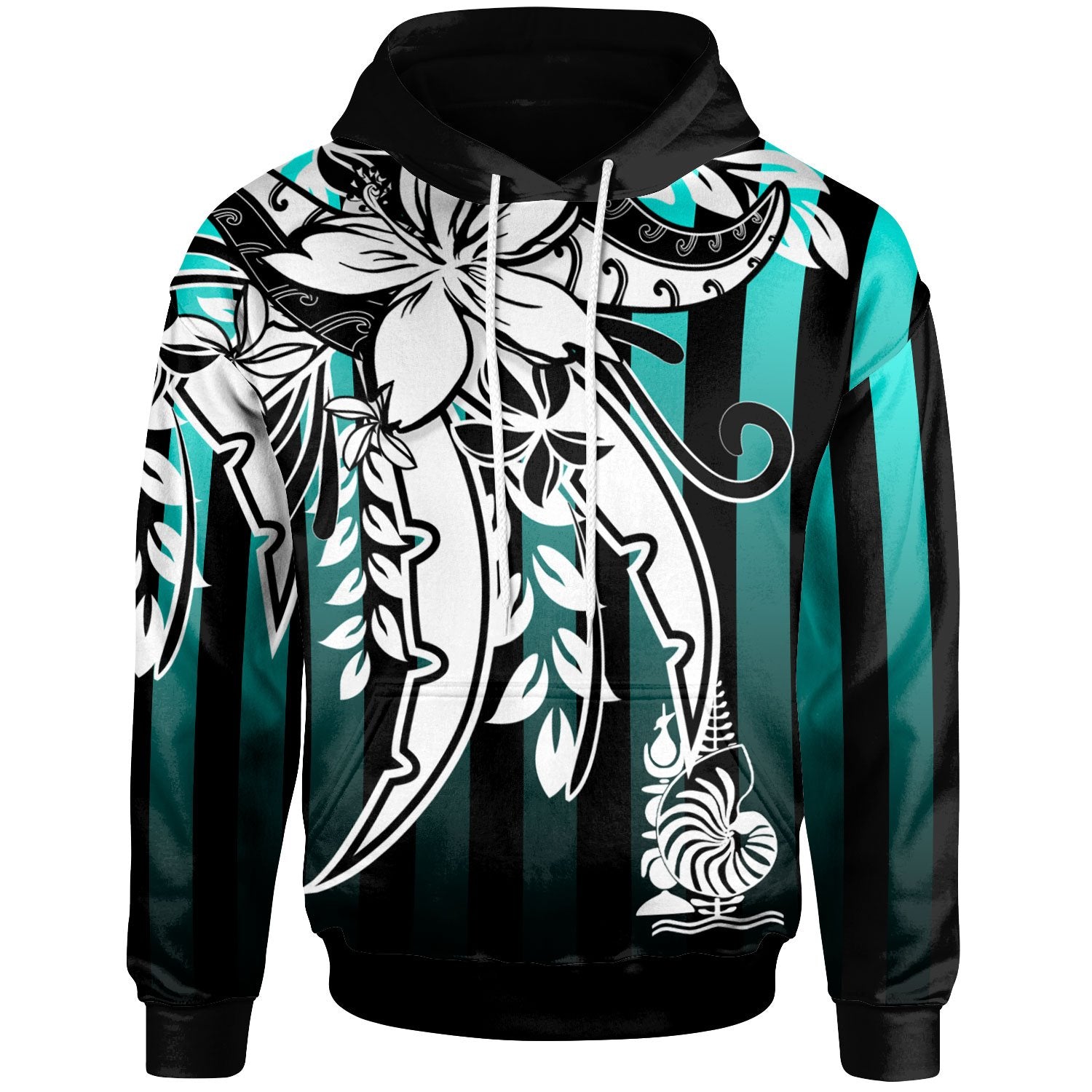 New Caledonia Hoodie Cyan Vertical Stripes Style Unisex Cyan - Polynesian Pride