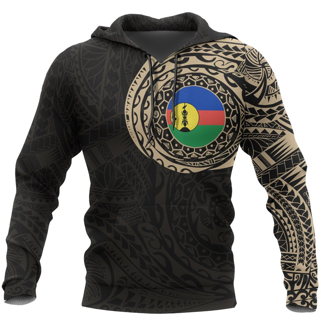 New Caledonia Hoodie New Caledonia Flag Polynesian Tattoo Style Unisex Black & GOLD - Polynesian Pride