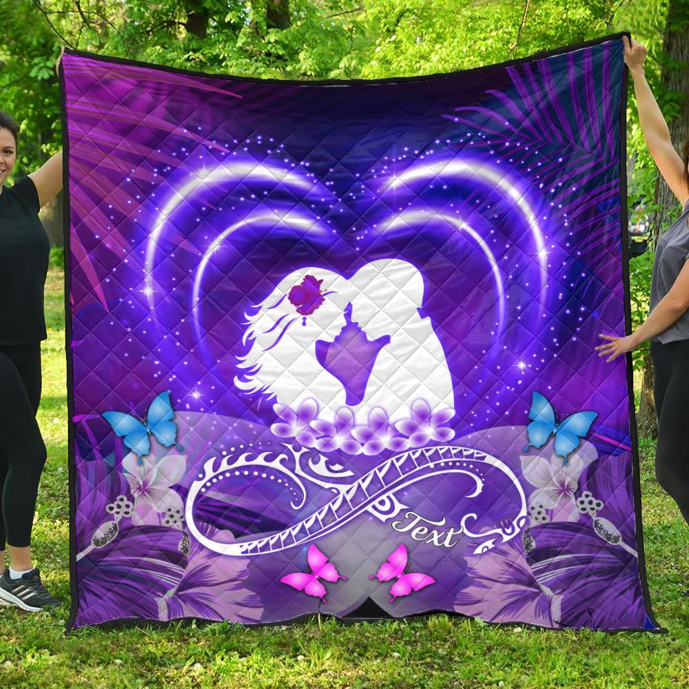 (Personalized) Hawaiian Couple Hibiscus Valentine Premium Quilt - Bliss Style AH Purple - Polynesian Pride