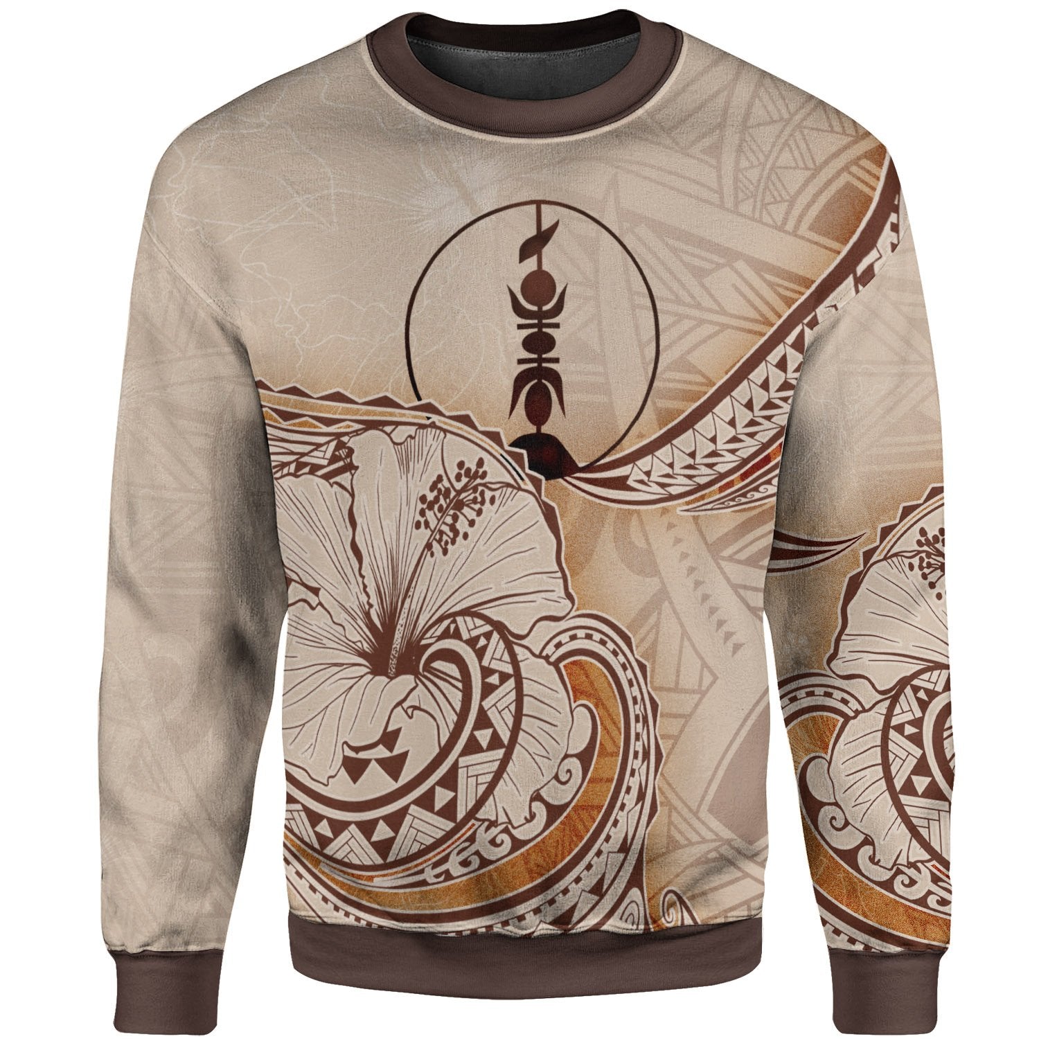 New Caledonia Sweatshirt - Hibiscus Flowers Vintage Style Unisex Nude - Polynesian Pride