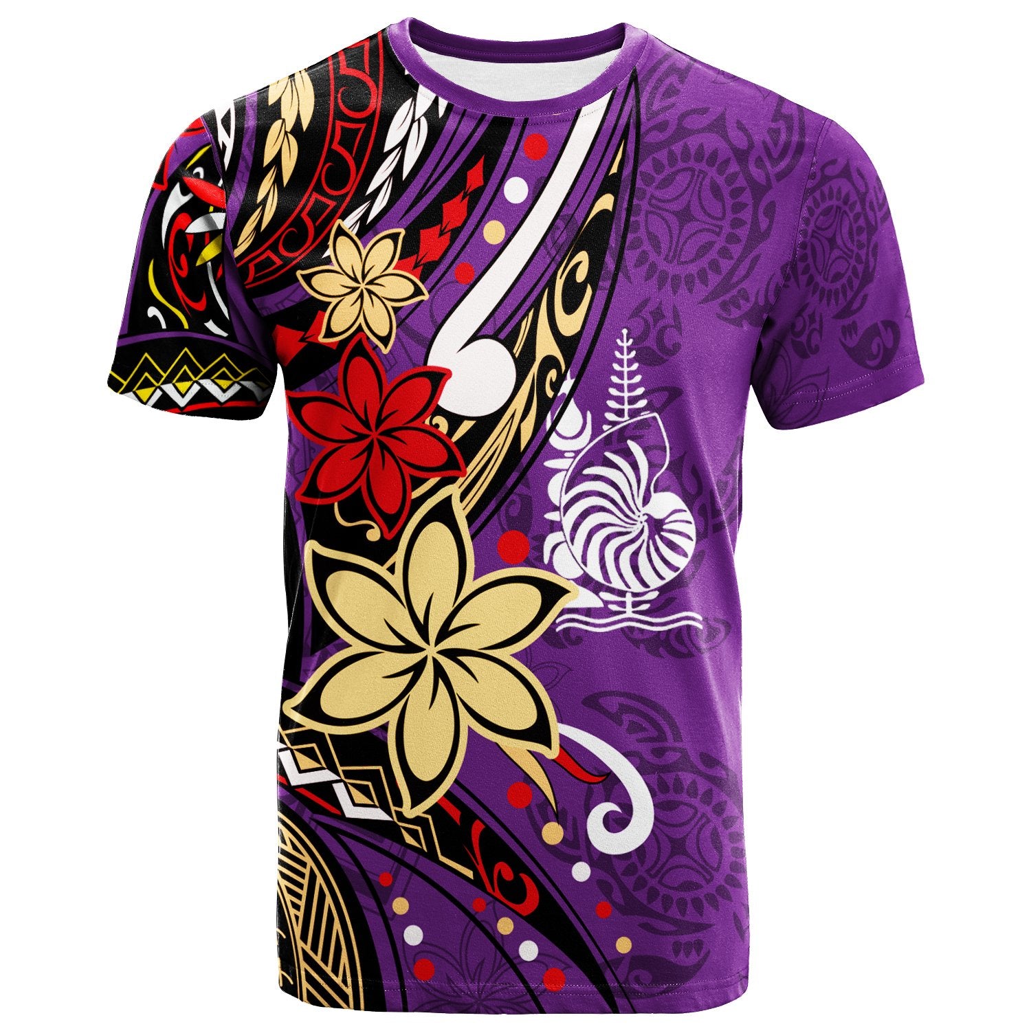 New Caledonia T Shirt Tribal Flower With Special Turtles Purple Color Unisex Purple - Polynesian Pride